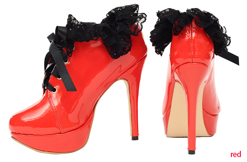ftw frilly maid shoes red with black lace 1