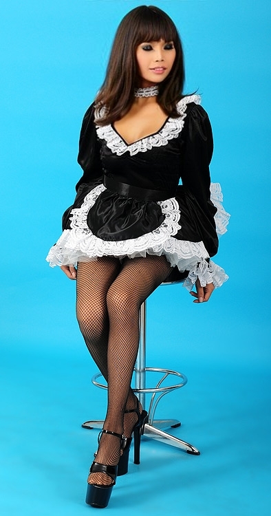 satin french maid uniform low cut sat701 04